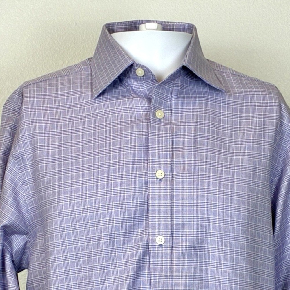 Charles Tyrwhitt Non Iron Dress Shirt 16/33 Purple Check Slim Fit French Cuffs